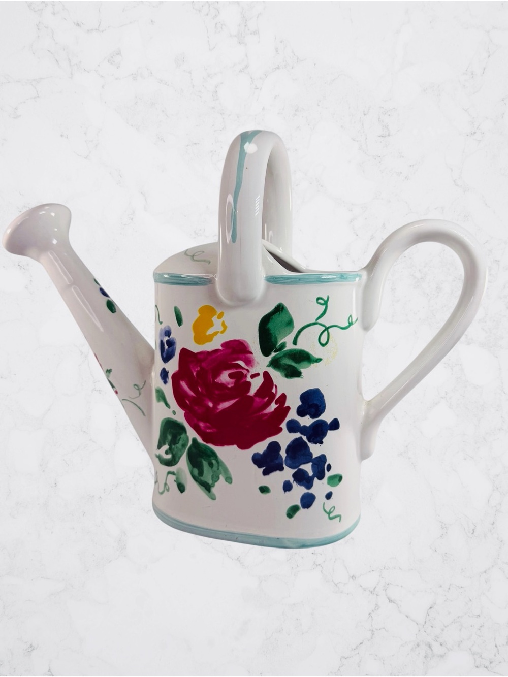 Hand Painted Ceramic Watering Can Pitcher Romance Bernarda Portugal Ken Cornet